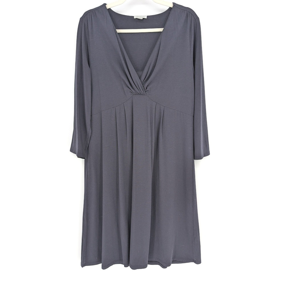 Garnet Hill V-Neck Twist Front Empire Waist Dress Womens Large Navy Minimalist‎